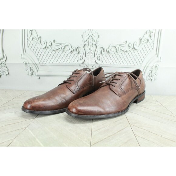 Black Brown 1826 Men's Brown Leather  Plain Toe Oxford Derby Shoes Size 9 M - Picture 2 of 9